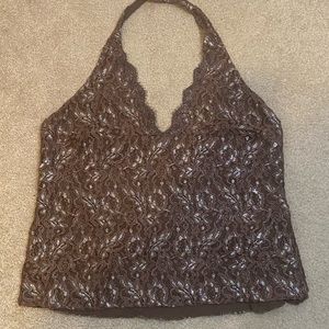 Victoria's  Secret Moda International Chocolate Brown Lace Halter Top - XL
